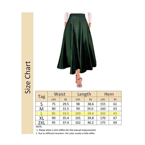 green high waisted midi / full a-line skirt - Picture 2 of 4